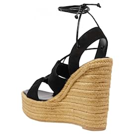 Saint Laurent-Suede Platform Espadrille Wedges-Black