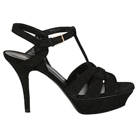 Saint Laurent-Saint Laurent Glittered Tribute Platform Sandals-Black