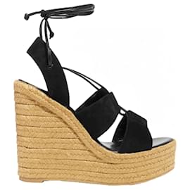 Saint Laurent-Suede Platform Espadrille Wedges-Black