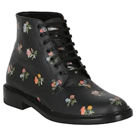 Saint Laurent-Lolita Floral Print Ankle Boots-Black