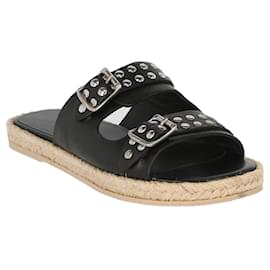 Saint Laurent-Studded Espadrille Slide Sandals-Black