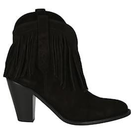 Saint Laurent-Western Fringed Ankle Boots-Black