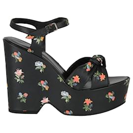 Saint Laurent-Floral Platform Leather Wedges-Black