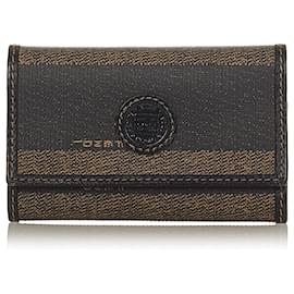 Fendi-Fendi Brown Pequin Canvas Key Holder-Brown,Black