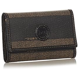 Fendi-Fendi Brown Pequin Canvas Key Holder-Brown,Black