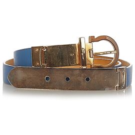 Salvatore Ferragamo Ferragamo Cintura Gancini in Pelle Blu Blu D'oro