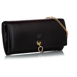 Fendi-Fendi Black By The Way Leather Wallet on Chain-Black,Golden