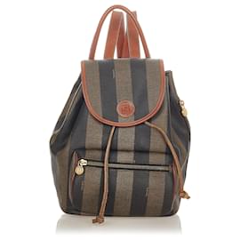 Fendi-Fendi Brown Pequin Drawstring Backpack-Brown,Black
