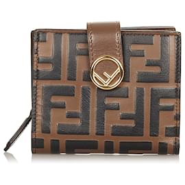 Fendi-Fendi Brown Zucca Bi-fold Leather Wallet-Brown