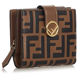 Fendi-Fendi Brown Zucca Bi-fold Leather Wallet-Brown
