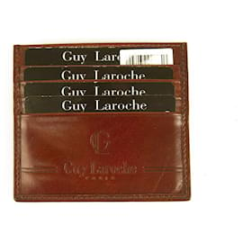 Guy Laroche-Guy Laroche Unisex Brown Leather Business Credit Card Holder New with Box-Brown