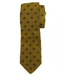 Les Copains-Les Copains 100% Corbata de seda para hombre clásico azul dorado-Dorado