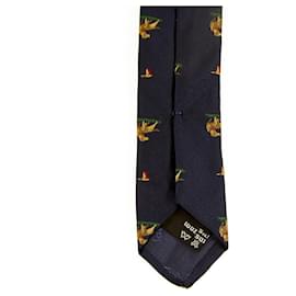 Salvatore Ferragamo-Salvatore Ferragamo 100% Silk Blue Dogs Geese Pattern Men’s Neck Tie Necktie-Blue
