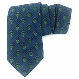 Céline-Celine 100% Cravatta da uomo in seta con motivo floreale blu e verde-Blu,Verde