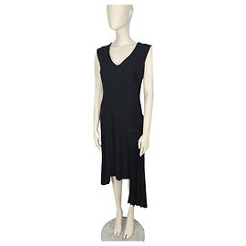 Flavio Castellani Vestido risca de giz com pregas Preto