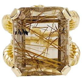 inconnue-Yellow gold and quartz angel hair ring.-Other