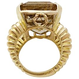 inconnue-Yellow gold and quartz angel hair ring.-Other