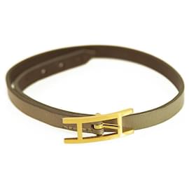 Hermès-Hermes Hapi lined wrap etoupe leather bracelet with gold tone hardware Large-Taupe