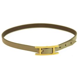 Hermès-Bracelet en cuir étoupe doublé Hermes Hapi avec quincaillerie dorée Grand-Taupe