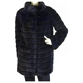 Manzari-Manzari Velvet Nerz & Visone Fur Midnight Blue Modern geschnittene Jacke Mantel 42-Dunkelblau