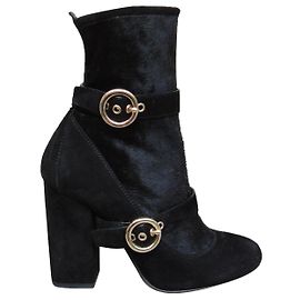 Lanvin Black Deerskin Ankle Boots Size 37 Black