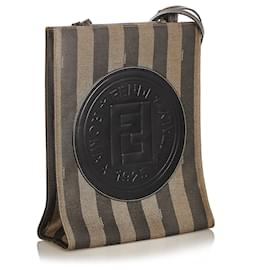 Fendi-Fendi Brown Pequin Tote Bag-Brown,Dark brown