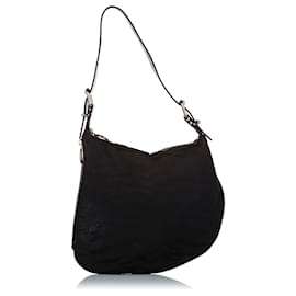 Fendi-Fendi Black Animal Print Oyster Canvas Shoulder Bag-Black