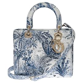 Christian Dior-New - Splendid Christian Dior Lady Dior medium shoulder bag, limited edition in toile de Jouy-White,Navy blue
