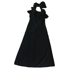Yohji Yamamoto-Robe longue en laine noire Yohji Yamamoto-Noir