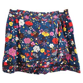 Kenzo Silk Flower Pattern Wrap Skirt Blue Black Pink Red Yellow Navy blue