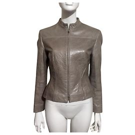 Marc Cain Leather jacket with 2 way zip Grey Taupe