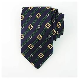 Fendi-Fendi 100% Silk Blue Green Yellow Monogram FF Chain Men’s Neck Tie Necktie-Multiple colors