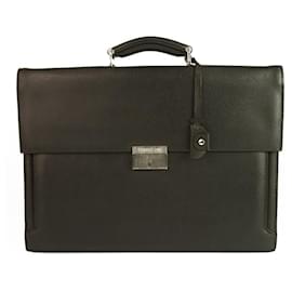 Cerruti 1881-Cerruti 1881 Black Leather Men’s Briefcase Go to Work Office Bag Handbag-Black