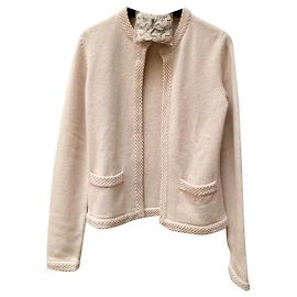 Chanel Kaschmir-Cardigan mit Broschen Beige