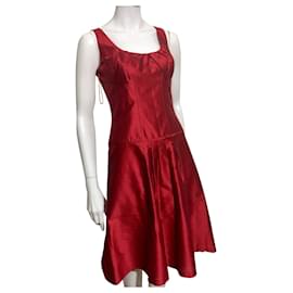 Laurèl-Laurel silk blend dress and matching jacket-Dark red
