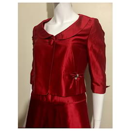 Laurèl-Laurel silk blend dress and matching jacket-Dark red