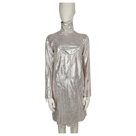 Fendi-Robe en cuir bicolore-Argenté