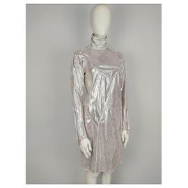 Fendi-Robe en cuir bicolore-Argenté