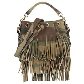 Borsa a spalla con frange Emmanuelle Saint Laurent Verde