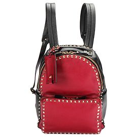 Valentino Roter Rockstud Lederrucksack Schwarz Rot