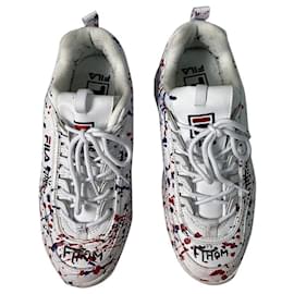 Autre Marque-Fila Men’s Disruptor Low White w. Spots Customized Shoes Trainers US 9 Eur 42-White