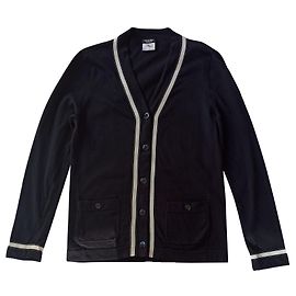 Cárdigan Chanel Uniform de algodón eggshell azul marino Blanco roto Azul marino