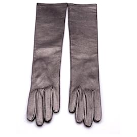 Yves Saint Laurent-Yves Saint Laurent gloves silver leather size 7,5-Silvery