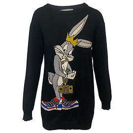 Limited Edition Moschino Couture Bugs Bunny Pulloverkleid aus schwarzer Wolle Schwarz