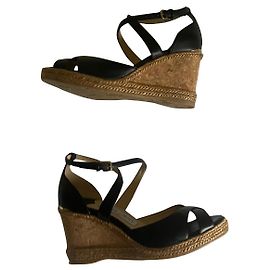Jimmy Choo leather wedge mules black beige Black Beige