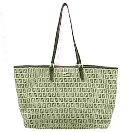 Fendi-Fendi Brown Zucchino Canvas Tote Bag-Brown,Red,Beige