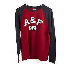 Abercrombie & Fitch T-shirt in cotone a maniche lunghe blu e rossa Logo Uomo Top taglia M Rosso Blu