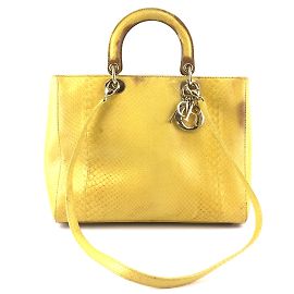 Bolso de mano Dior amarillo de piel de pitón Amarillo