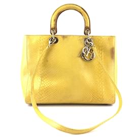 Sac à main Dior jaune en peau de python Jaune
