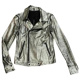 Karl Lagerfeld Silver Leather Biker Jacket Silvery